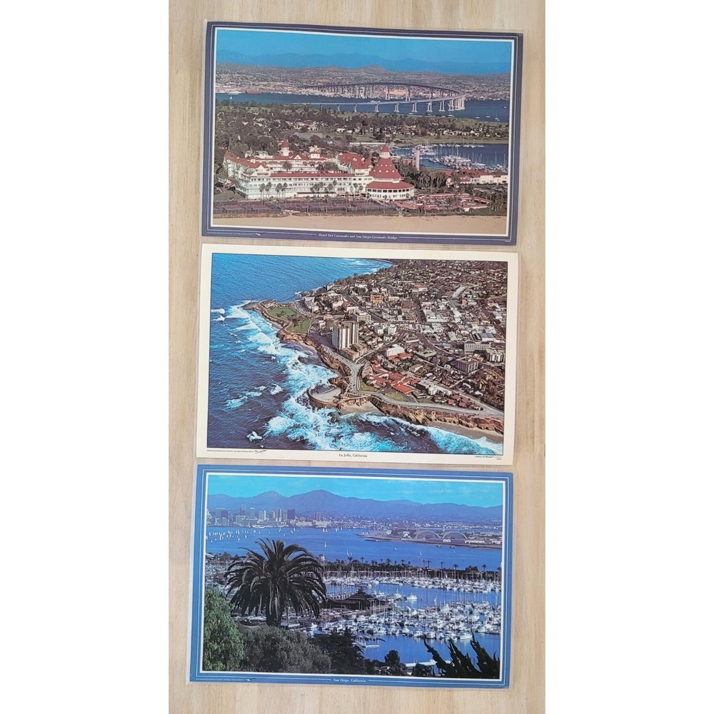 Set of 3 Vtg San Diego Placemats Hotel Del Coronado La Jolla Laminated Souvenir